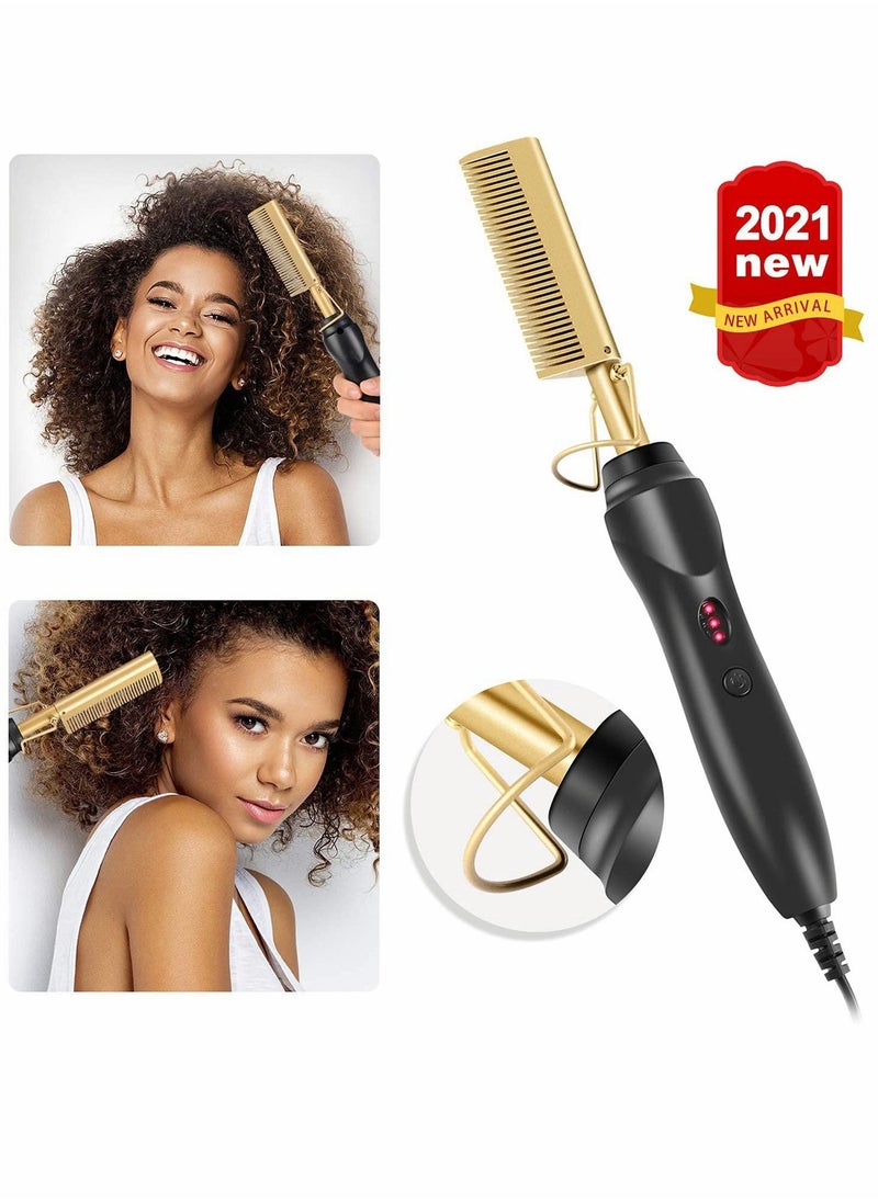 Excefore - Hair Straightener Brush, Electric Heating Comb, Portable Travel Anti-Scald Beard Straightener Press Comb, Ceramic Security Curling Iron Fast Heating Hot Comb, Anti-Scald, Easy to Use - Image 1