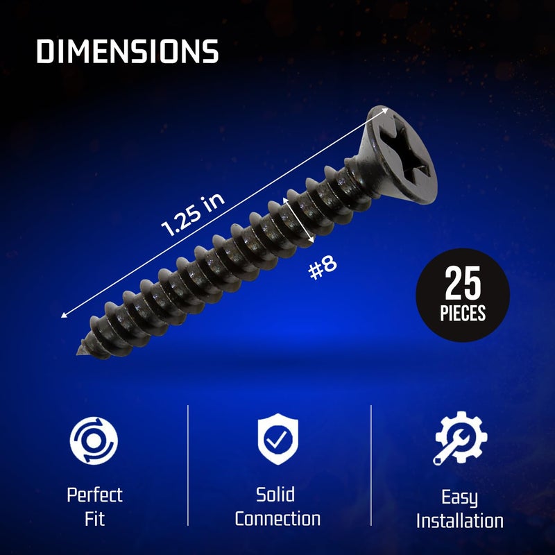 Bolt Dropper #8 x 1-1/4-Inch Black Screws, Pack of 25 - Xylan Coated Stainless Steel Flat Head Phillips Wood Screws - Corrosion Resistant for Wood, Drywall Applications, and Outdoor Projects - Image 3