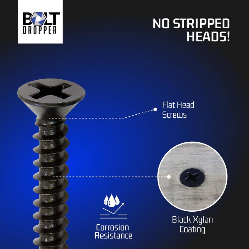 Bolt Dropper #8 x 1-1/4-Inch Black Screws, Pack of 25 - Xylan Coated Stainless Steel Flat Head Phillips Wood Screws - Corrosion Resistant for Wood, Drywall Applications, and Outdoor Projects - Image 5