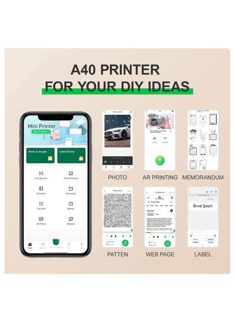 Generic - Thermal Transfer Portable Printer, Supports US Letter & Legal Length, Wireless Bluetooth Mobile Travel Printer, Compatible with Android and iOS, Prints Documents, Web Pages, Photos Inkless Printer - Image 1