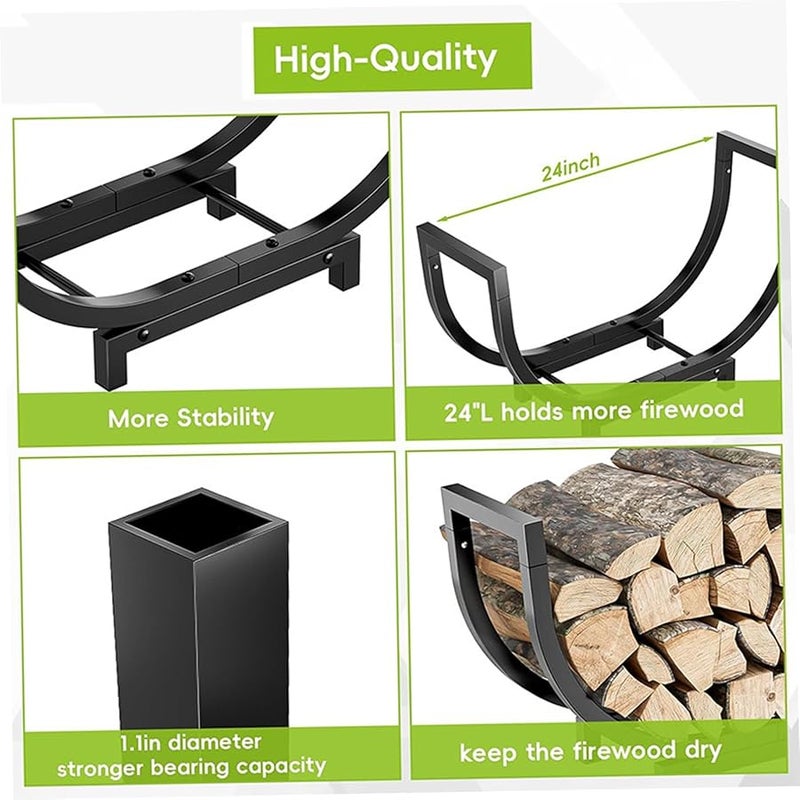 24 بوصة حامل حطب قابل للفصل من المعدن الثقيل لموقد النار للاستخدام الداخلي والخارجي والتخييم - Image 3