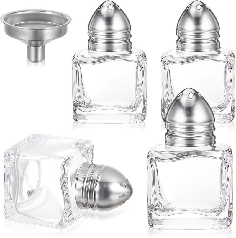 Lnngub 4 Pcs Mini Salt and Pepper Shakers,0.5 oz Mini Salt Shaker Gold Salt and Pepper Shakers Bulk with Funnel Small Salt Shakers Tiny Glass Salt and Pepper shaker for Kitchen Restaurant Travel Camp - Image 1