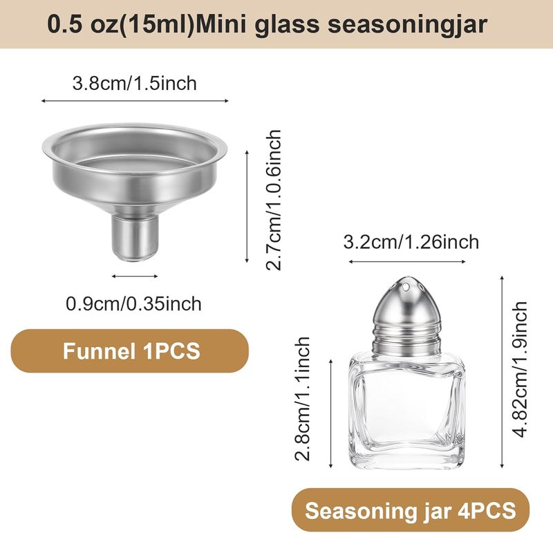 Lnngub 4 Pcs Mini Salt and Pepper Shakers,0.5 oz Mini Salt Shaker Gold Salt and Pepper Shakers Bulk with Funnel Small Salt Shakers Tiny Glass Salt and Pepper shaker for Kitchen Restaurant Travel Camp - Image 2