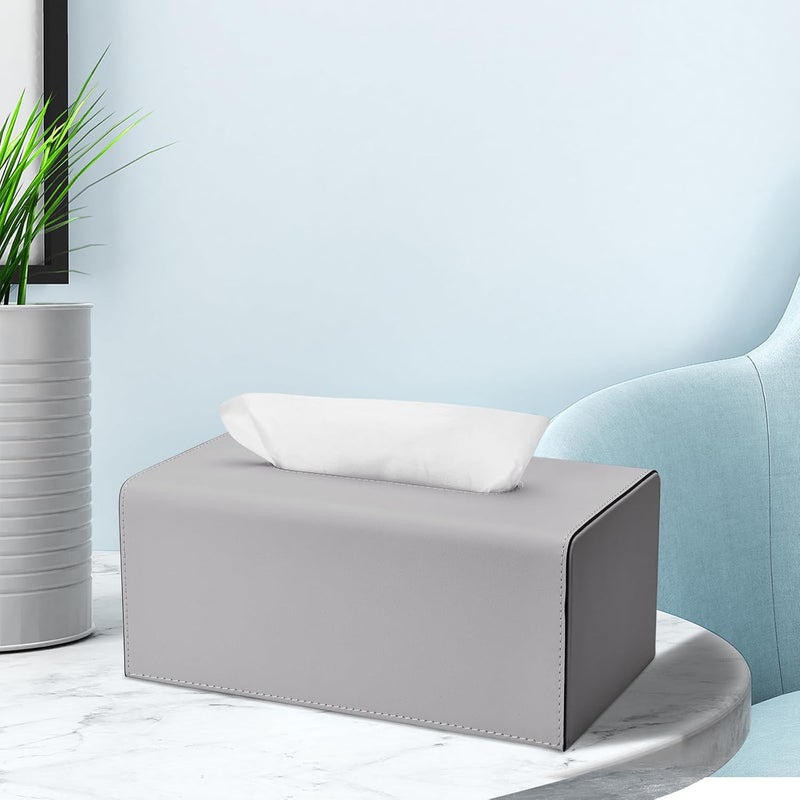 KINGFOM Tissue Box Cover, PU Leather Rectangular Tissue Box Holder with Magnetic Bottom Cover for Facial Tissues/Napkins, Office & Living Room Decor Box (Gray) - Image 3