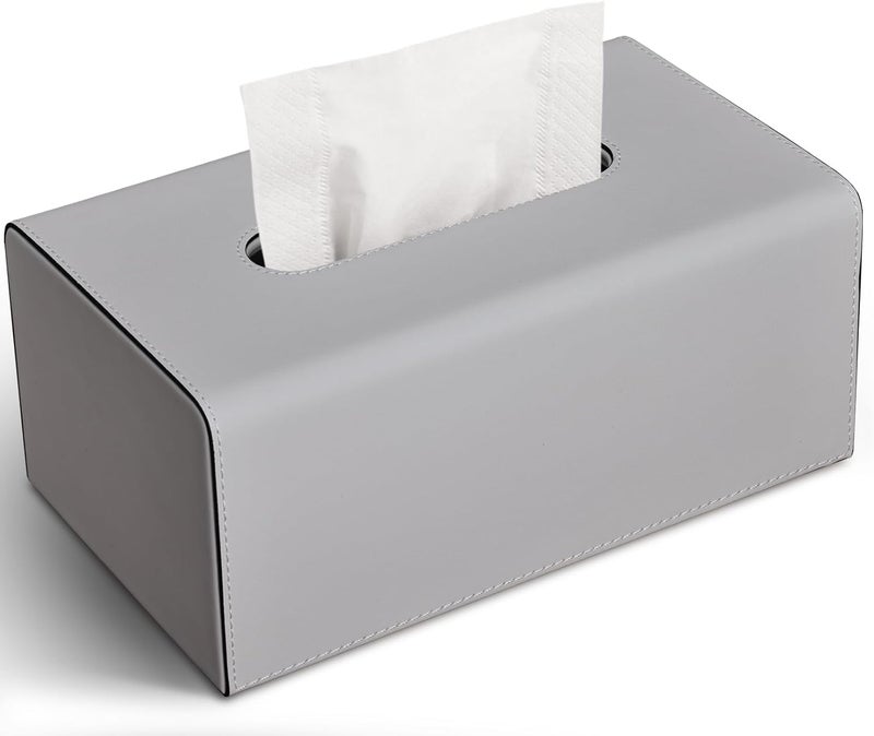 KINGFOM Tissue Box Cover, PU Leather Rectangular Tissue Box Holder with Magnetic Bottom Cover for Facial Tissues/Napkins, Office & Living Room Decor Box (Gray) - Image 1