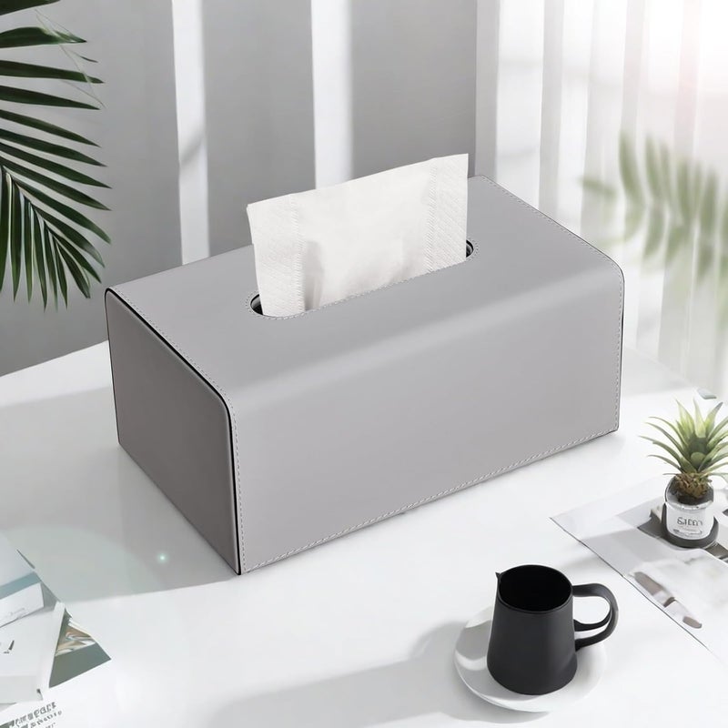 KINGFOM Tissue Box Cover, PU Leather Rectangular Tissue Box Holder with Magnetic Bottom Cover for Facial Tissues/Napkins, Office & Living Room Decor Box (Gray) - Image 4