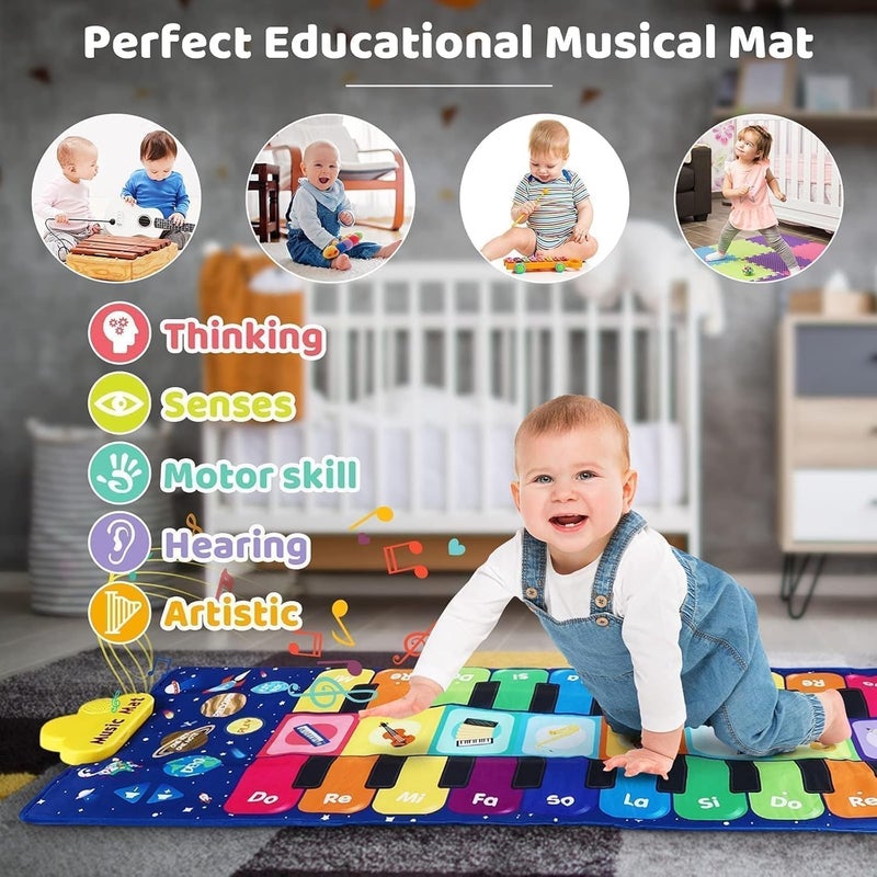 Piano Music Dance Mat, Educational Floor Keyboard Game for Kids, Toddlers Interactive Musical Play Pad with Volume Control and 8 Instrument Sounds for Indoor Outdoor Party Fun - Image 2