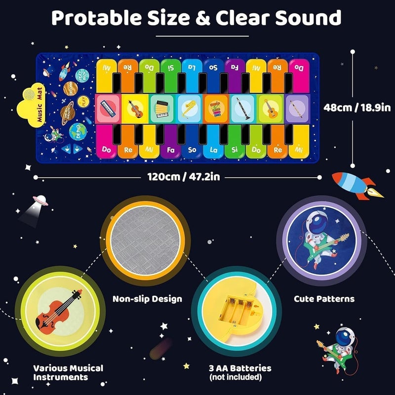 Piano Music Dance Mat, Educational Floor Keyboard Game for Kids, Toddlers Interactive Musical Play Pad with Volume Control and 8 Instrument Sounds for Indoor Outdoor Party Fun - Image 4