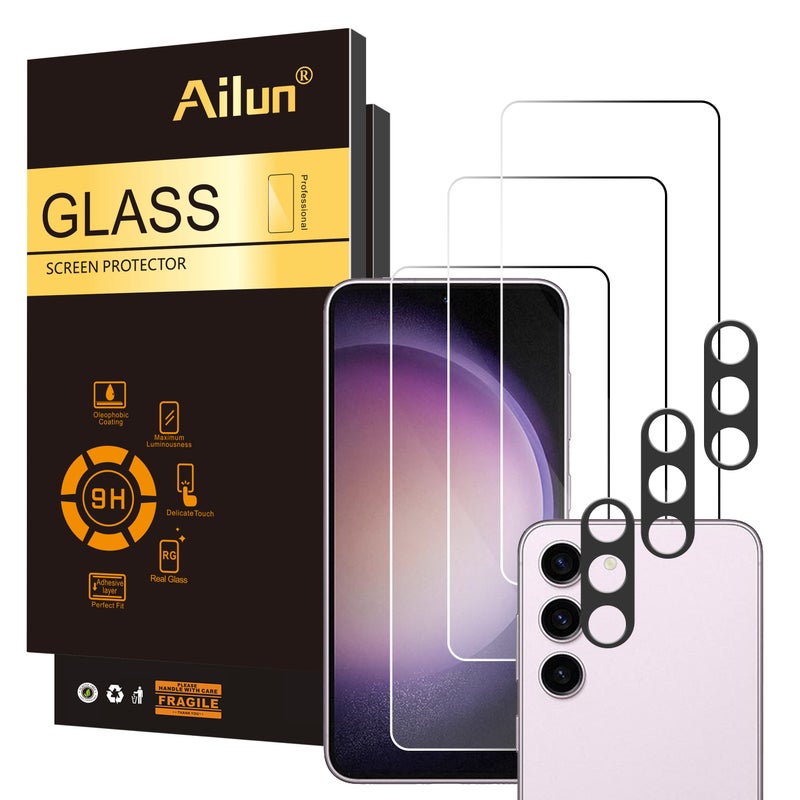 Ailun Screen Protector for Galaxy S23 [6.1 Inch] 3Pack + 3Pack Camera Lens Tempered Glass Fingerprint Unlock Compatible 0.25mm Ultra Clear Anti-Scratch Case Friendly [Not For S23 Ultra] - Image 1