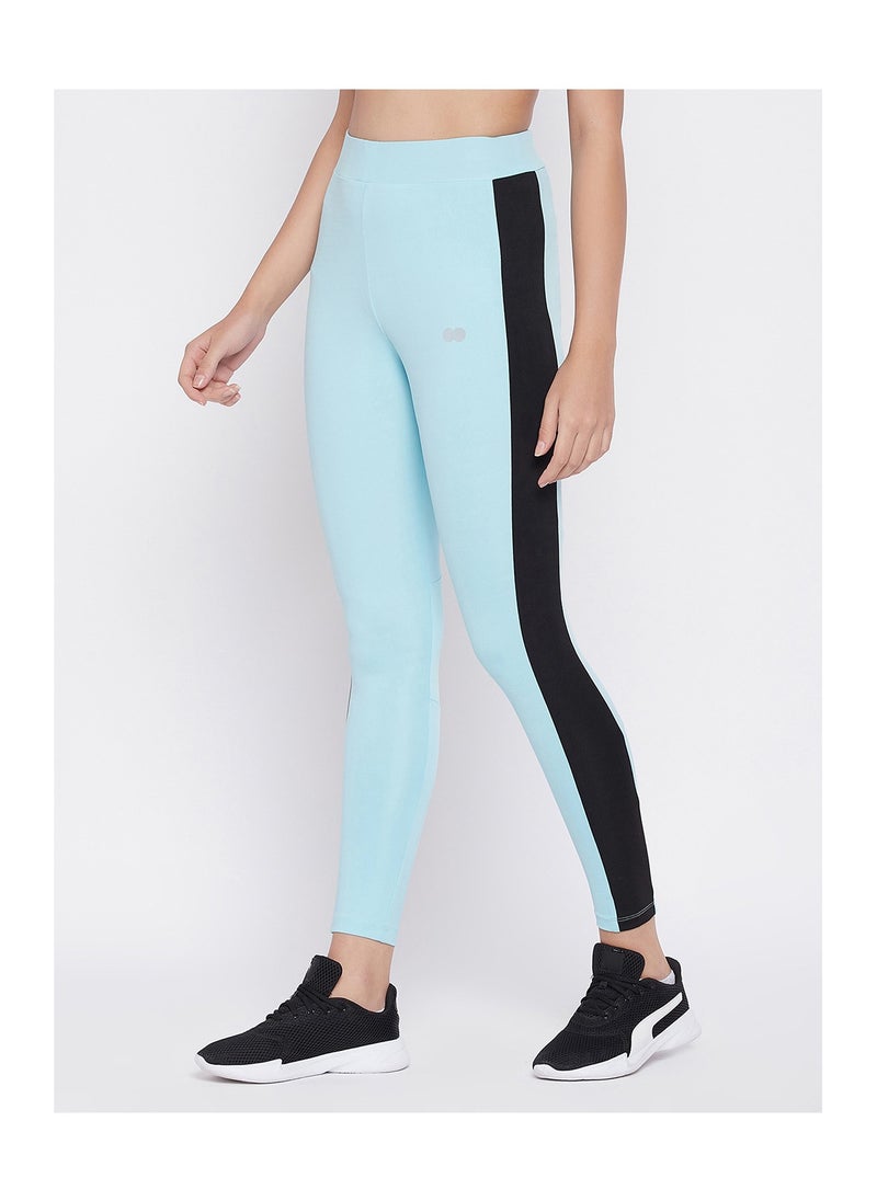 Clovia - Snug Fit High-Rise Active Tights in Sky Blue - Image 1