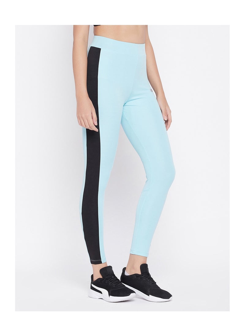 Clovia - Snug Fit High-Rise Active Tights in Sky Blue - Image 1