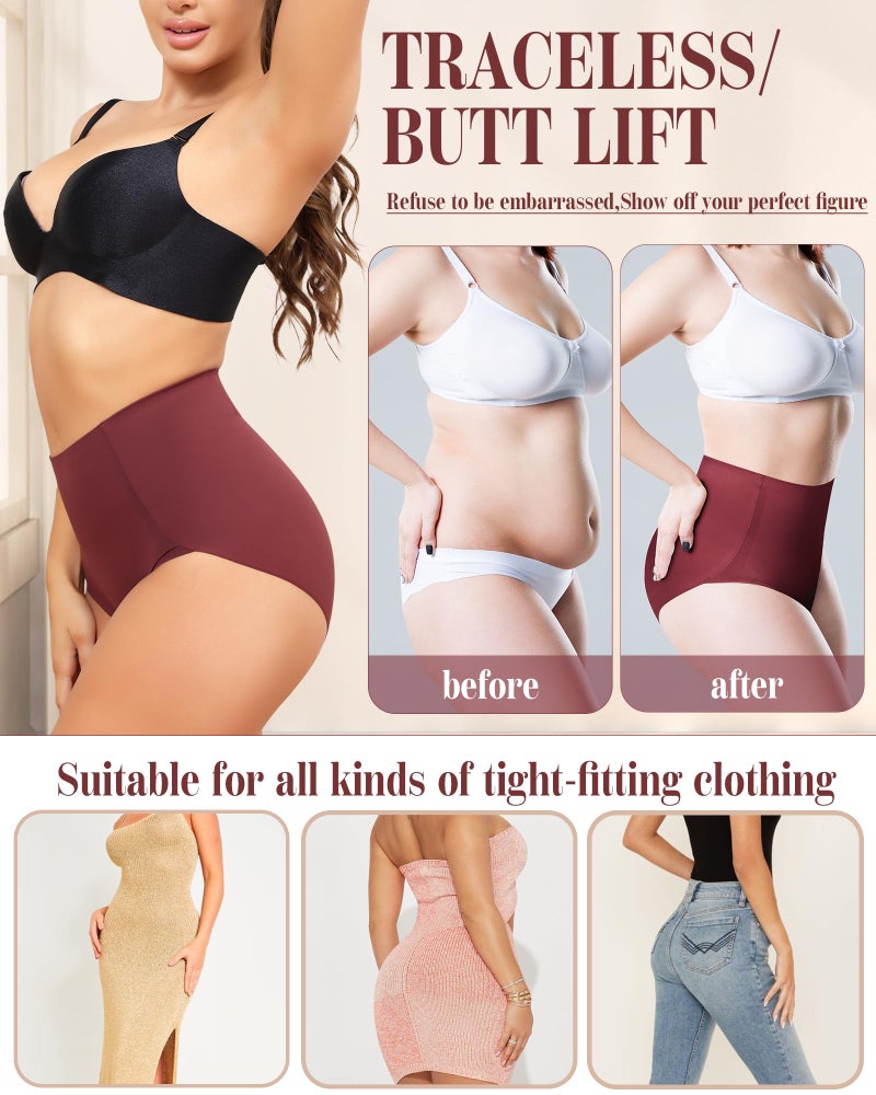 LEVAO Women's Tummy Control Underwear High Waisted Seamless Panties - Postpartum Briefs No Show Shaper S-3XL 4 Pack - Image 5