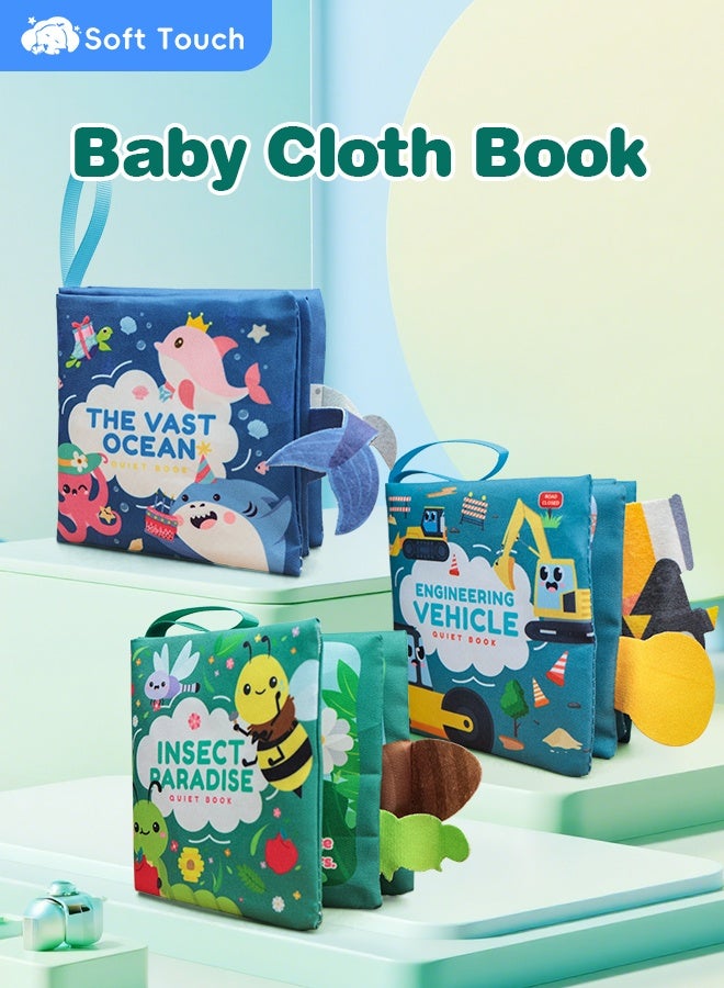 سوفت تاتش 3 قطع من ألعاب كتب القماش للأطفال، كتاب اللمس والإحساس للأطفال، ألعاب تعليمية للأطفال بأصوات خشخشة، كتاب للأطفال الصغار، لعبة تنمية مبكرة للرضع، ألعاب تعليمية للأطفال الصغار من عمر 0 ​​إلى 18 شهرًا - Image 1