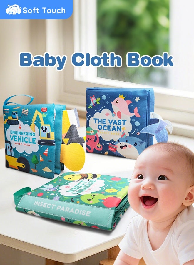 سوفت تاتش 3 قطع من ألعاب كتب القماش للأطفال، كتاب اللمس والإحساس للأطفال، ألعاب تعليمية للأطفال بأصوات خشخشة، كتاب للأطفال الصغار، لعبة تنمية مبكرة للرضع، ألعاب تعليمية للأطفال الصغار من عمر 0 ​​إلى 18 شهرًا - Image 2