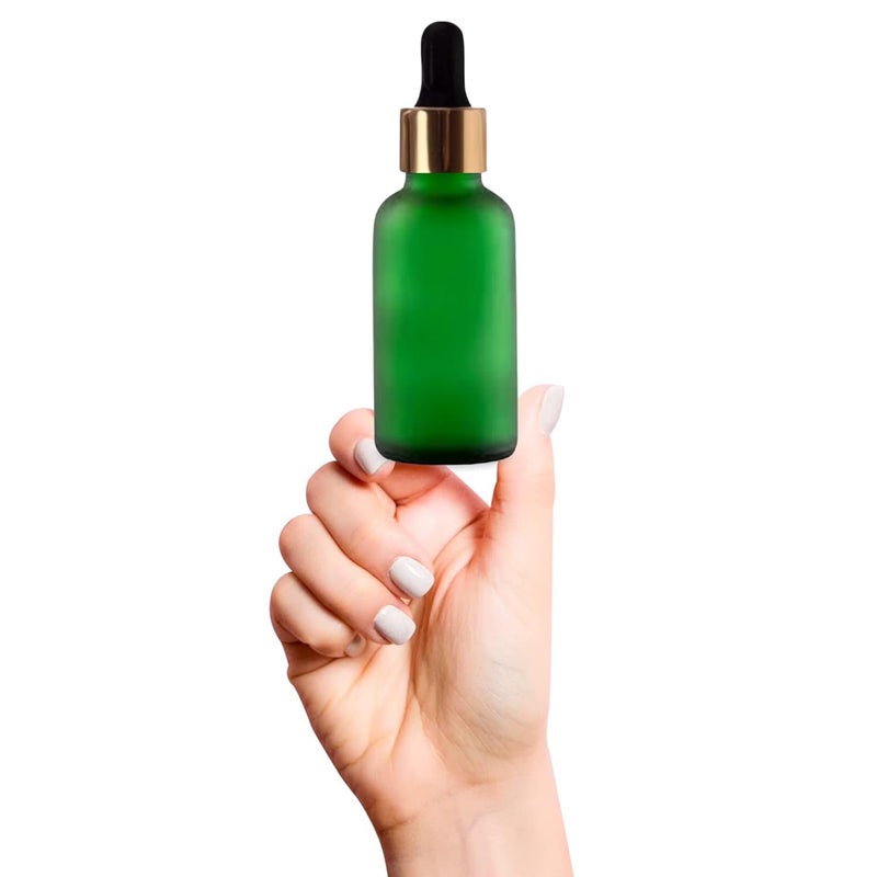 Devinez (Pack of 2) Multipurpose Refillable Green Color Frost Round Glass Bottle, 30 ml with Golden Black Glass Dropper for Cosmetics, Serum, Essential Oils, Blends, Skin Care, Travel, Toners & DIY - Image 2