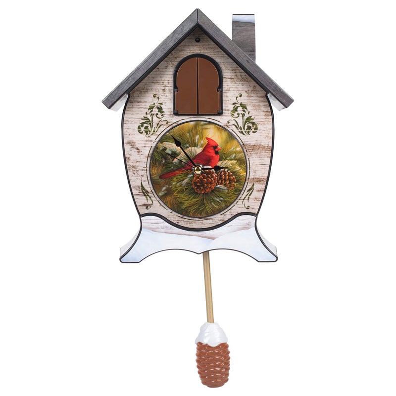 Mark Feldstein & Associates Mark Feldstein  Associates Wild Wings December Dawn Cardinal Rosy Red 17 x 9 Christmas Cuckoo Clock 