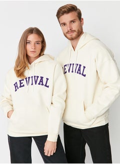 trendyol Stone Unisex Oversize/Wide Cut Hooded Text Printed Sweatshirt TMNAW22SW1462  - Image 1