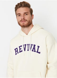 trendyol Stone Unisex Oversize/Wide Cut Hooded Text Printed Sweatshirt TMNAW22SW1462  - Image 4