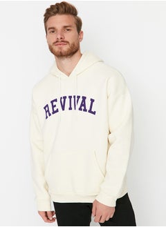 trendyol Stone Unisex Oversize/Wide Cut Hooded Text Printed Sweatshirt TMNAW22SW1462  - Image 2