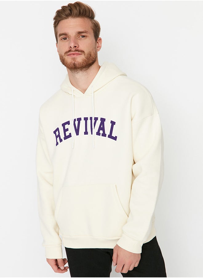 trendyol Stone Unisex Oversize/Wide Cut Hooded Text Printed Sweatshirt TMNAW22SW1462  - Image 2