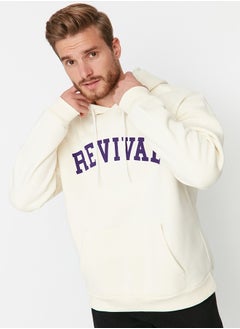trendyol Stone Unisex Oversize/Wide Cut Hooded Text Printed Sweatshirt TMNAW22SW1462  - Image 3