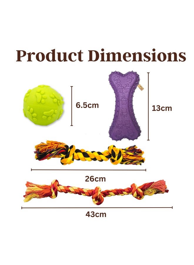 Dog Rope Toys + Squeaky Ball Toys + Toys For Puppy + Chew Squeaky Bone For Dog + Dog Cotton + Poly Mix Chew Toys, Combo Pack Of 4 - (2 Knot + 3 Knot + Claw Ball + Prickle Bone) - Image 2