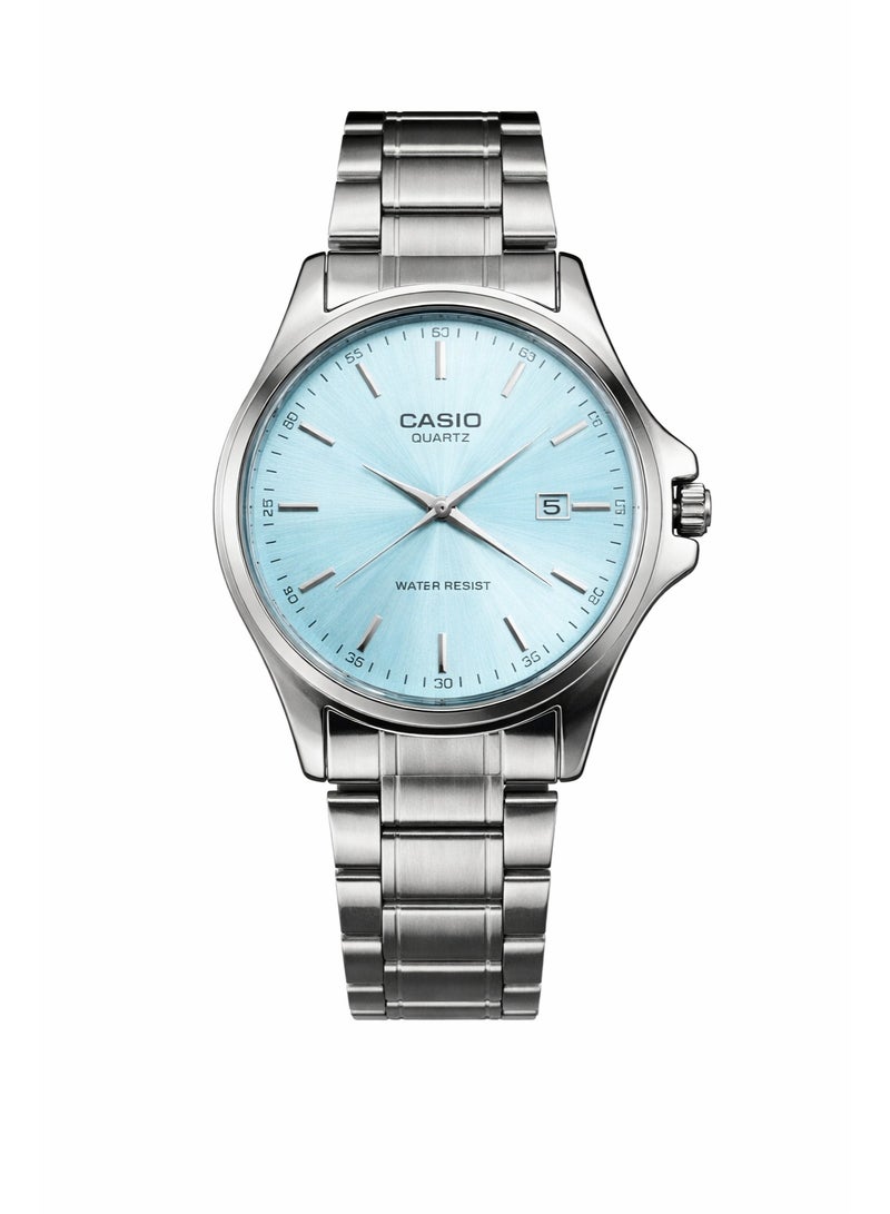 ساعة كاسيو كوارتز تناظرية من الفولاذ المقاوم للصدأ - مينا أزرق جليدي