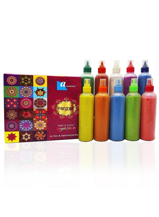 Ascension 10 Rangoli Colour Powder Tube Kit, Diwali Decoration Items Bottles Tools Floor Art Rang Design Creativity for Navratri Pongal Pooja Mandir Decor (Pack of 10 Bottles) - Image 1