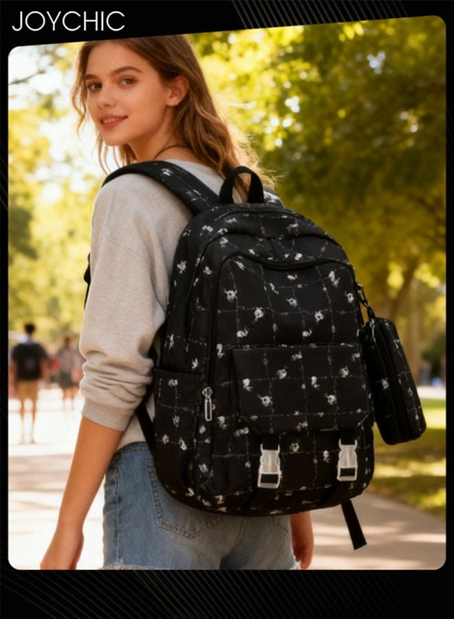 Joychic حقيبة ظهر مدرسية لطيفة مطبوعة برسومات للطلاب مع حقيبة أقلام وحقيبة ظهر خفيفة الوزن وكبيرة السعة - Image 2