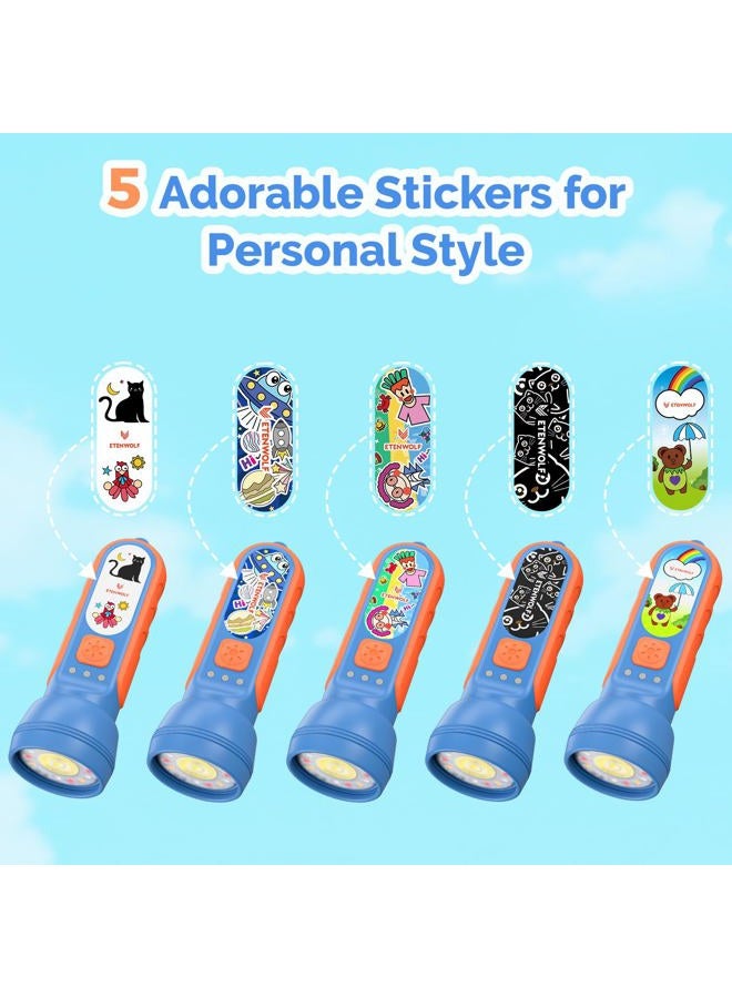 ETENWOLF L1 Flashlight Rechargeable, Mini Flashlight with Fun Stickers for Kids, 1500mAh Battery Adjustable Brightness with 6 Light Modes,Flashlight for Home, Camping and Emergencies, Blue - Image 2