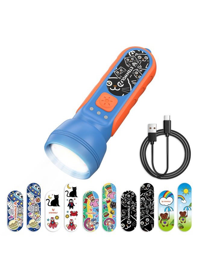 ETENWOLF L1 Flashlight Rechargeable, Mini Flashlight with Fun Stickers for Kids, 1500mAh Battery Adjustable Brightness with 6 Light Modes,Flashlight for Home, Camping and Emergencies, Blue - Image 1