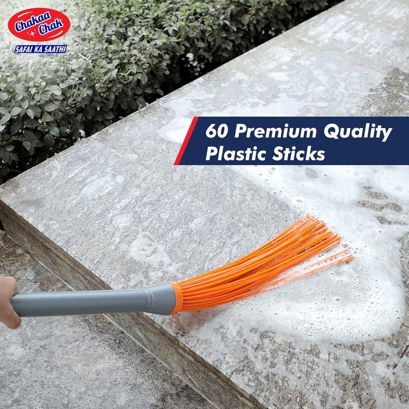 Chakaa chak ممسحة خاراتا ذات المقبض الطويل | ممسحة هندية بلاستيكية برتقالية مع 60 شعيرة | فرشاة تنظيف الأرضيات المتينة والقابلة للغسل | ممسحة للاستخدام في المنزل والمطبخ والحمام والخارج | مقبض سهل الإمساك - Image 5