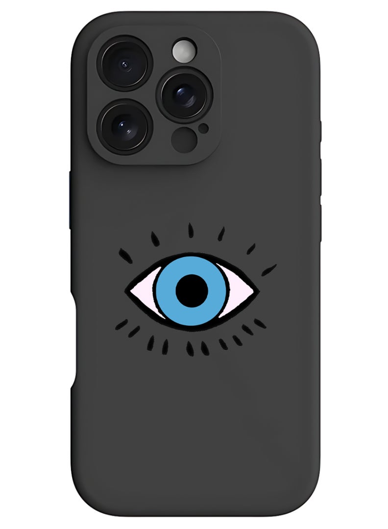 Theodor iPhone 16 Pro Black Protective Slim Fit Case Liquid Silicone Cover with Full Body Protection Anti-Scratch Shockproof Case For iPhone - Eye B - Image 1