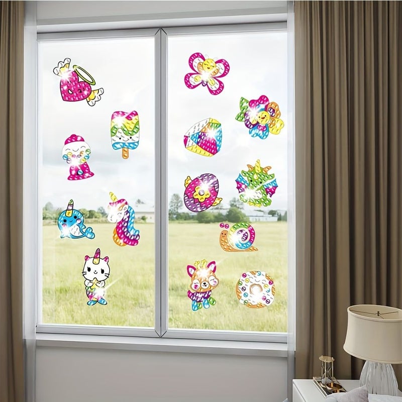 12 قطعة من ملصقات الرسم بالماس 5D DIY، مجموعة حرفية قوس قزح يونيكورن كرتون حيوان - Image 5