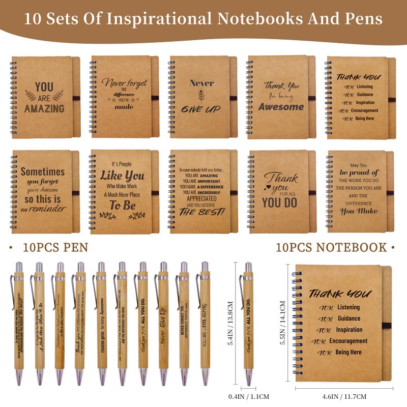 Tarevaniwa 20 Pcs Employee Appreciation Gifts Bulk - 10 Sets of Inspirational Spiral Notebooks with Motivational Pens, Small Notepads for Coworkers, Office, Valentines, Staff, Team, Volunteer, Nurse, Teachers, Thank You Gift - Image 3
