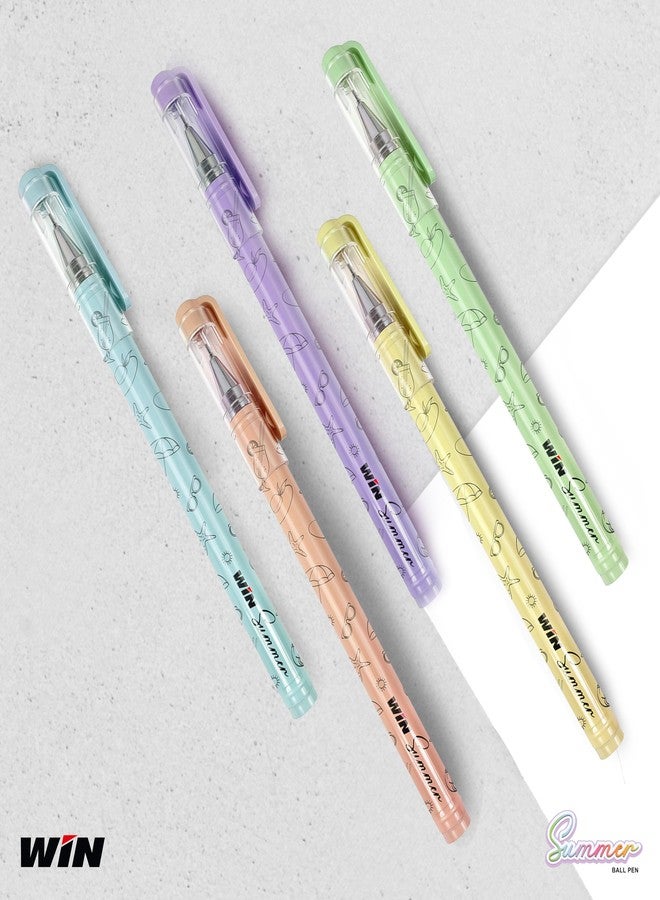 دبليو آي أن اربح كرة الصيف | 30 قلمًا (20 حبر أزرق و10 حبر أسود) | ألوان باستيل متنوعة | سن 0.7 مم | كتابة سلسة | أدوات مكتبية | أقلام للطلاب - Image 2