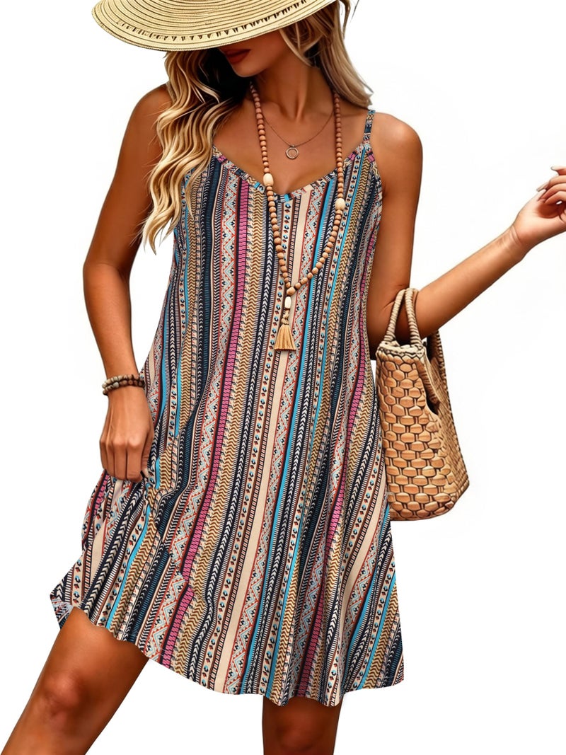 JOELLYUS Womens Summer Dresses Spaghetti Strap Sundress Casual Beach Cover Ups Swing Dress with Pockets (Stripe,L) - Image 1