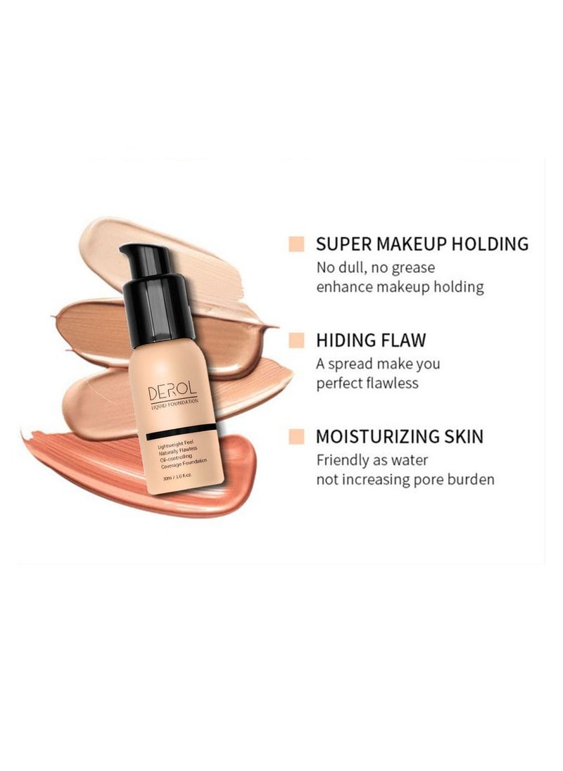 DEROL - Liquid Foundation-Full Coverage Makeup Matte Waterproof Dewy Lightweight Feel Flawless Oil-Controlling Coverage Smooth Face Foundations 24 Hours Soft Nature Base Skin Tint - Image 1