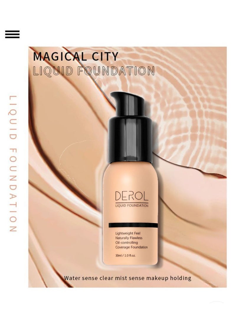 DEROL - Liquid Foundation-Full Coverage Makeup Matte Waterproof Dewy Lightweight Feel Flawless Oil-Controlling Coverage Smooth Face Foundations 24 Hours Soft Nature Base Skin Tint - Image 1