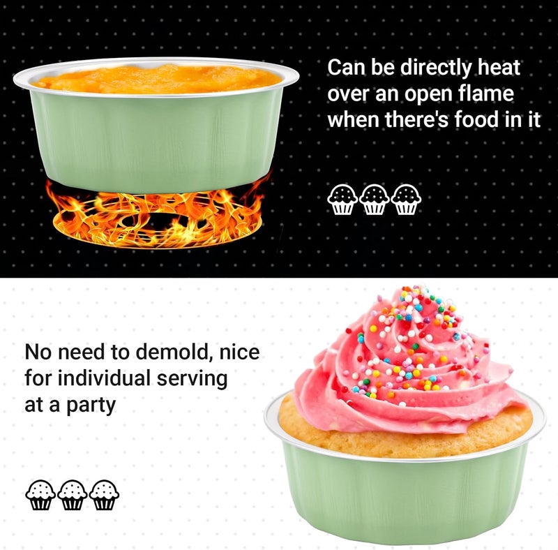 Beasea 8oz Aluminum Ramekins, 100 Pack 3.9" Disposable Baking Foil Cups Mini Ramekin Cup Cupcake Aluminum Baking Cups for Party - Pea Green - Image 4