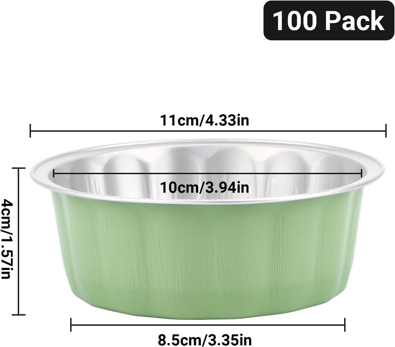 Beasea 8oz Aluminum Ramekins, 100 Pack 3.9" Disposable Baking Foil Cups Mini Ramekin Cup Cupcake Aluminum Baking Cups for Party - Pea Green - Image 2