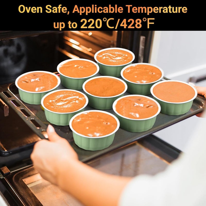 Beasea 8oz Aluminum Ramekins, 100 Pack 3.9" Disposable Baking Foil Cups Mini Ramekin Cup Cupcake Aluminum Baking Cups for Party - Pea Green - Image 3