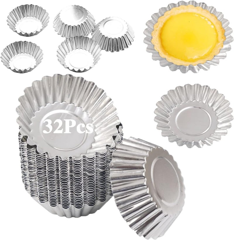 Xstronq Egg Tart Molds 32Pack Tart Pan 2.75inch, Mini Tart Tins Aluminium Mini Tart Pans for Baking (32Pack-2.75inch) - Image 1