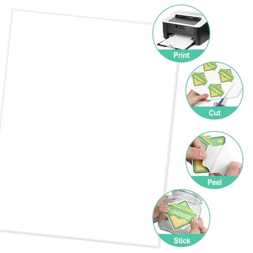 L LIKED 8.5" x 11" Printable White Sticker Paper Full Sheet Label, Matte, for Laser & Inkjet Printers (100 Sheets) - Image 3