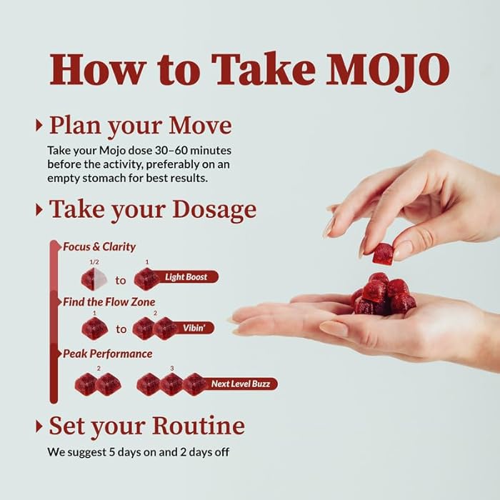 Mojo Focus Gummies w/Lion’s Mane, Panax Ginseng, Ginger Root, Cordyceps, Brain Supplement Memory/Focus Support Adults Nootropic Mushroom Gummies, Pomegranate Hibiscus, Regular Strength (2 Pack) - Image 5