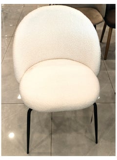 Brides Single Bouclé Chair White Faux Cashmere Sherpa Wool Dining Chair Suitable for Kitchen Cafe Living Room Mechacos-Sukkari  - Image 3