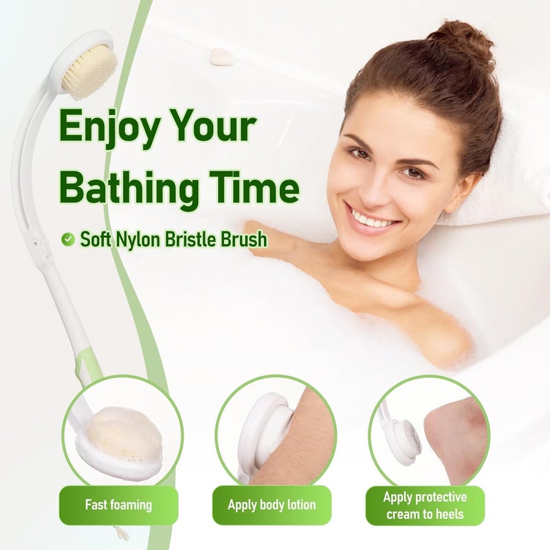 Fanwer 3 in 1 Lotion Applicator for Back Self Elderly & Back Bath Brush for Shower for Men and Women with Long Handle, 18.9in Curved Long Handled Shower Body Brush, Back Scrubber for Shower - Image 4