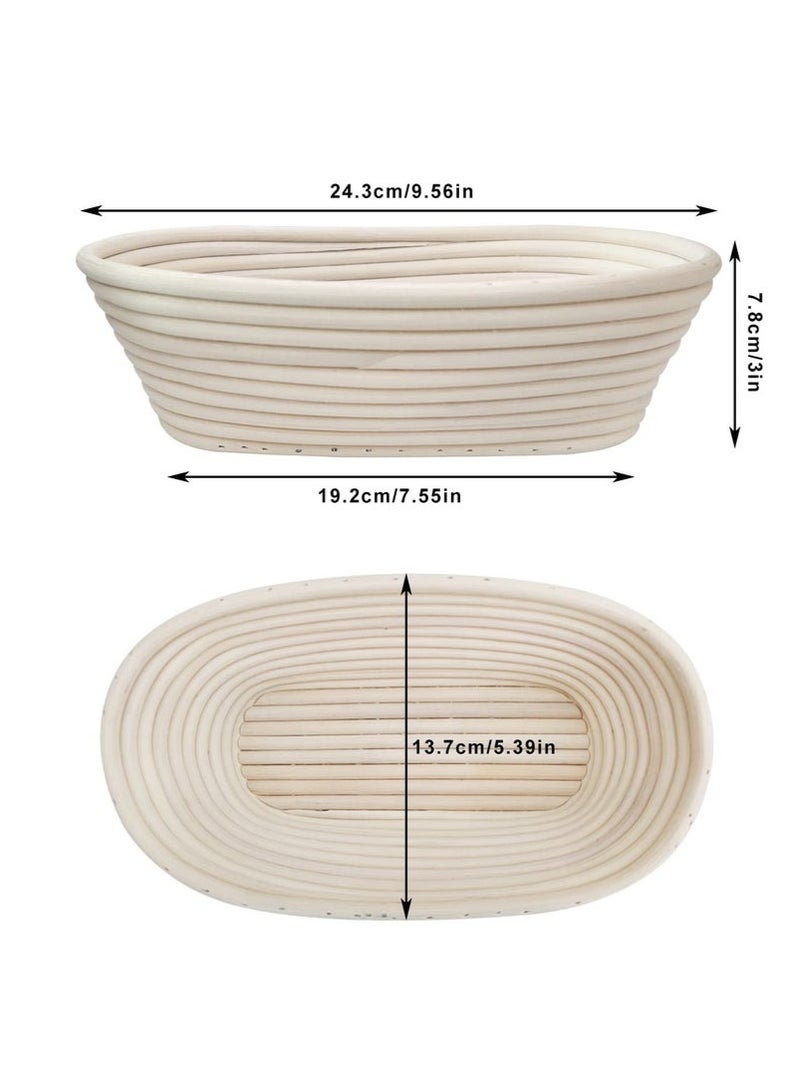 2 Pack 10 inch Banneton Proofing Basket Set, Sourdough Bread Proofing Basket Baking Dough Bowl with Cloth Liner for Home Bakers Oval (Beige) - Image 2