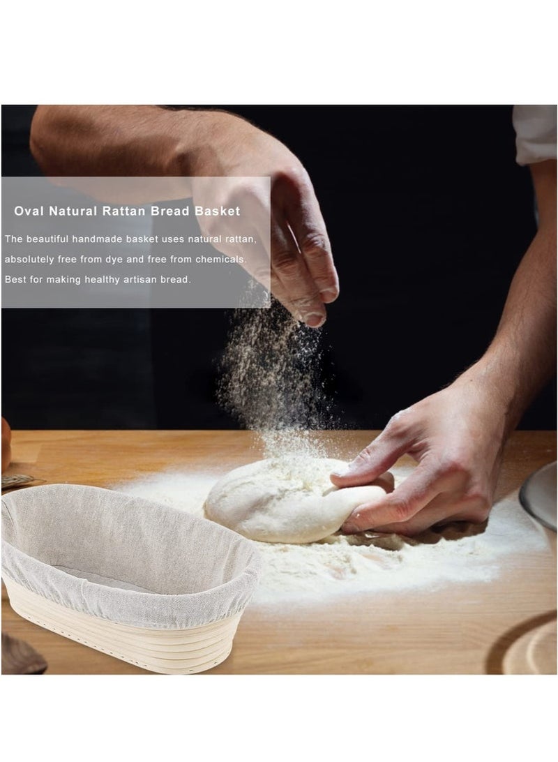2 Pack 10 inch Banneton Proofing Basket Set, Sourdough Bread Proofing Basket Baking Dough Bowl with Cloth Liner for Home Bakers Oval (Beige) - Image 3