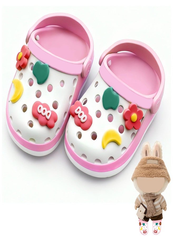 OLLBIT Doll Shoes,6.7in(17cm) Plastic Doll Dress up Shoes,Doll Decoration Accessories for Mini Clog Shoes with Cute Decoratives,Dual-Tone Oil Painting Design with Removable Ornament (Pink) - Image 1